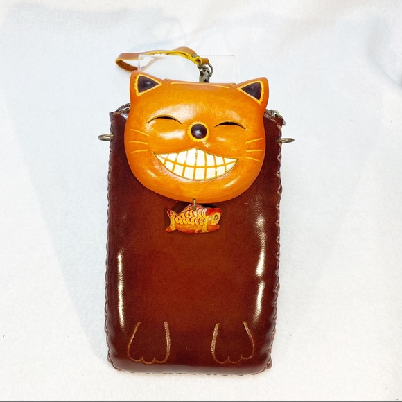 NOVELTY GRINNING KITTY W/ FISH CROSS-BODY CELLPHONE HOLDER WALLET 8x4.5” - Picture 11 of 16